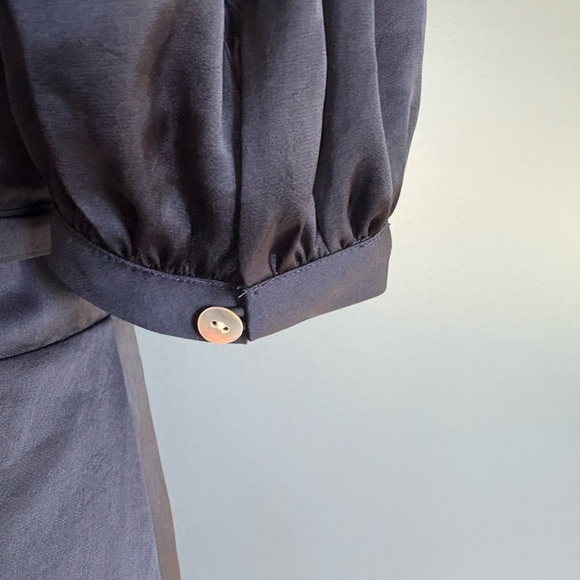 Aritzia Wilfred Free Lune classy navy blue satin puff sleeve wrap dress XXS - Picture 12 of 12